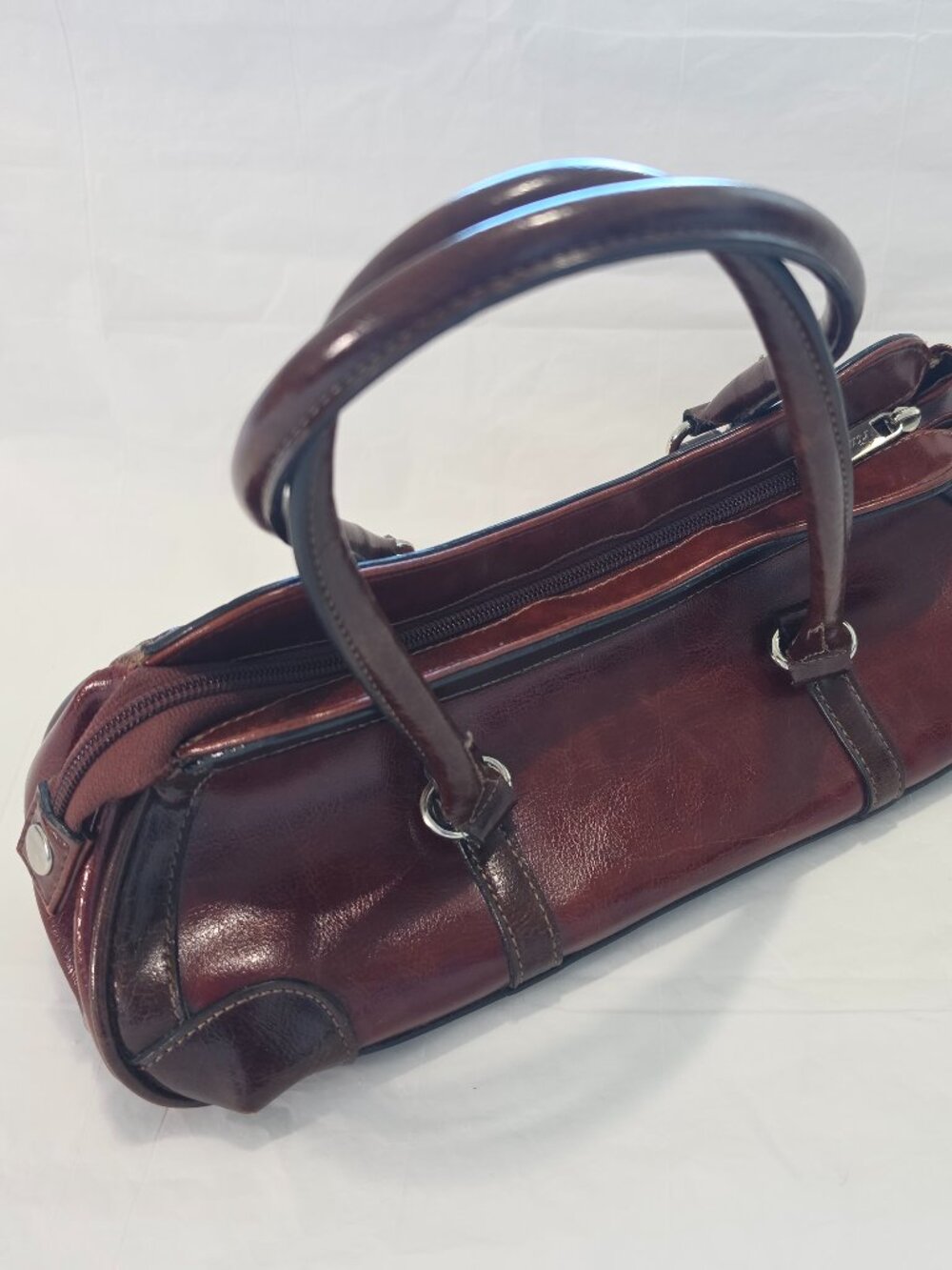Rina Rich Leather Handbag Brown Burgundy Satchel Shoulder Bag
